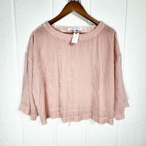 Anthropology baby Pink cropped boxy Oversized Tee. Semi-sheer and Breezy Velvet
